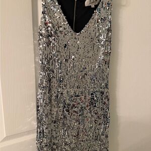 Silver Sequin Sleeveless Dress